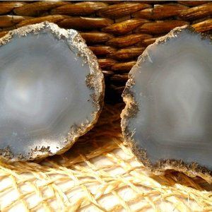 Matching Blue Agate Polished Geode Halves, SET/2, EUC